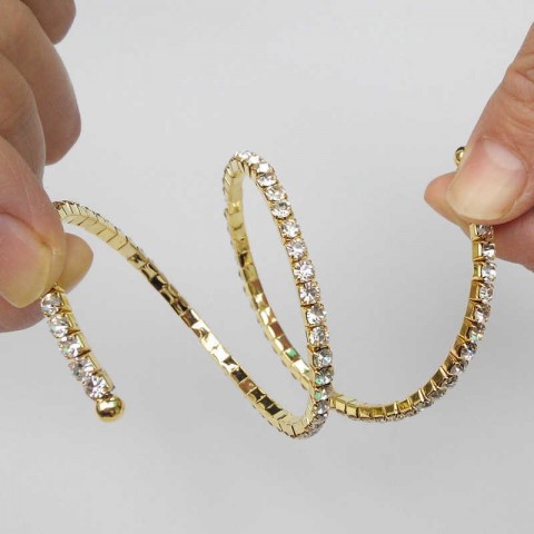 Ab Crystal Spiral Bangle Bracelet - Iridescent 2 Row Women's Silver Plated Arm Jewelry Q0719