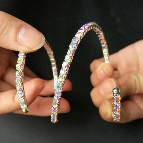 Ab Crystal Spiral Bangle Bracelet - Iridescent 2 Row Women's Silver Plated Arm Jewelry Q0719