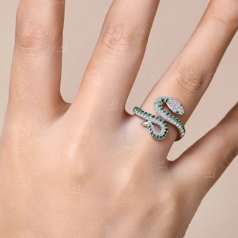 ATTAGEMS Unisex Snake Design Wedding Ring in Sterling Silver with Full Diamond D VVS1 Inlay