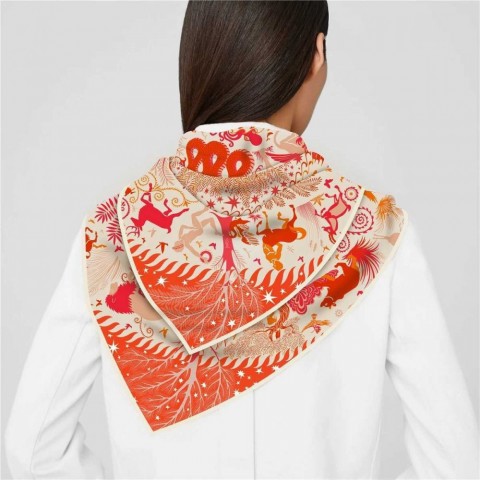 Elegant 90cm Gothic Twill Silk Scarf for Women, Animal Horse Design, Fashion Shawl