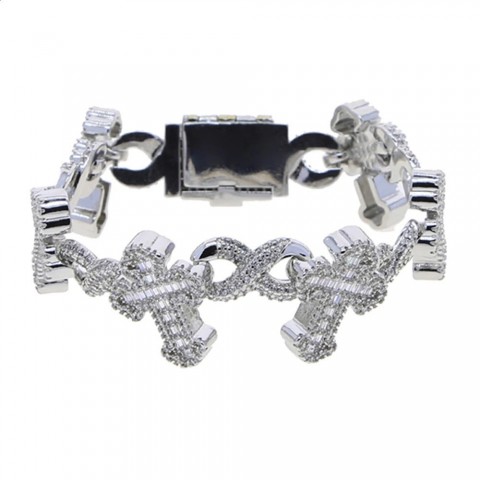 Iced Out Gothic Cross Infinity Chain Bracelet for Men - Micro Cubic Zirconia