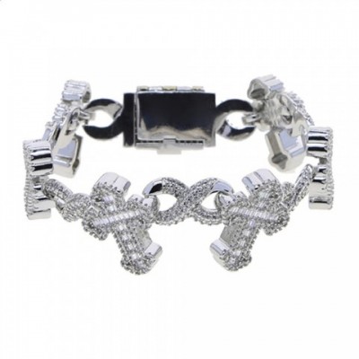 Iced Out Gothic Cross Infinity Chain Bracelet for Men - Micro Cubic Zirconia
