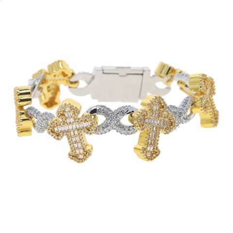 Iced Out Gothic Cross Infinity Chain Bracelet for Men - Micro Cubic Zirconia