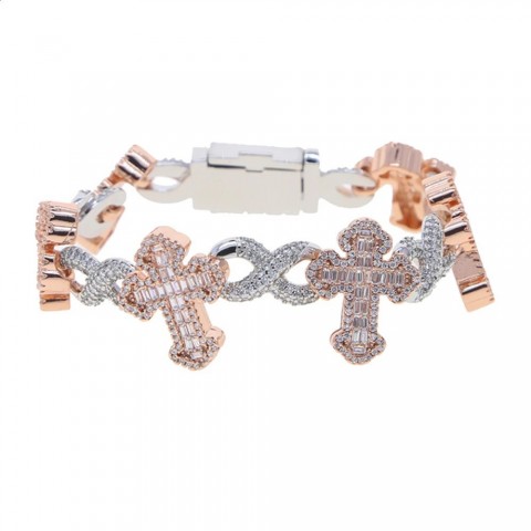 Iced Out Gothic Cross Infinity Chain Bracelet for Men - Micro Cubic Zirconia