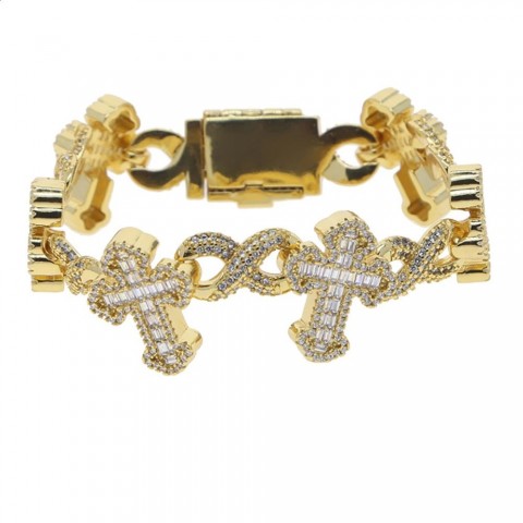 Iced Out Gothic Cross Infinity Chain Bracelet for Men - Micro Cubic Zirconia