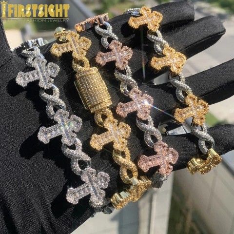 Iced Out Gothic Cross Infinity Chain Bracelet for Men - Micro Cubic Zirconia