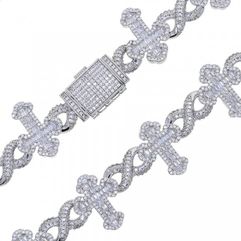 Iced Out Gothic Cross Infinity Chain Bracelet for Men - Micro Cubic Zirconia