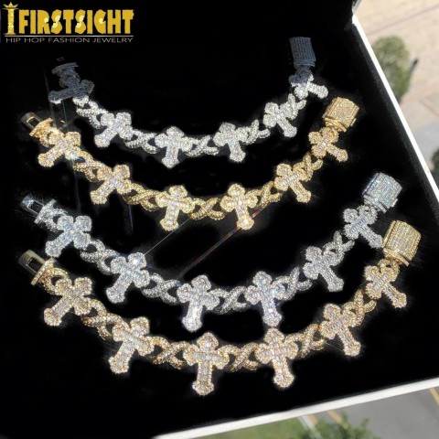 Iced Out Gothic Cross Infinity Chain Bracelet for Men - Micro Cubic Zirconia