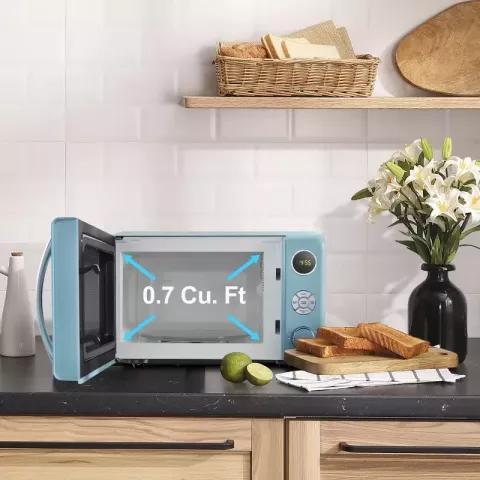 Retro Blue Compact 700W Countertop Microwave, 0.7 Cu ft, New