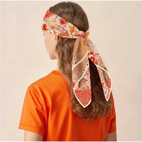 Elegant 90cm Gothic Twill Silk Scarf for Women, Animal Horse Design, Fashion Shawl