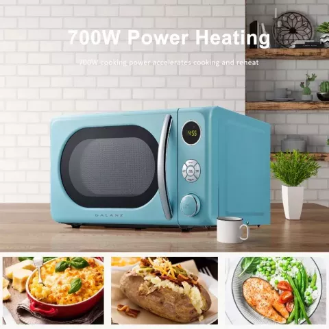 Retro Blue Compact 700W Countertop Microwave, 0.7 Cu ft, New