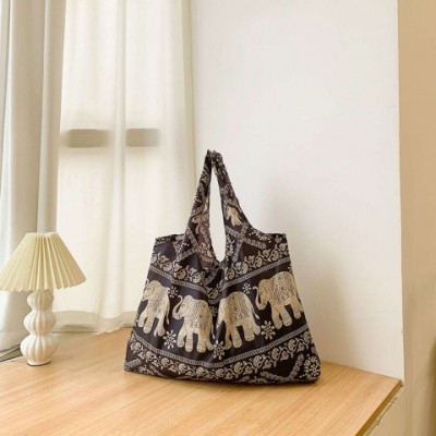 Spacious Elephant Print Tote Bag - Large, Water-Resistant, Foldable Nylon with Multiple Pockets