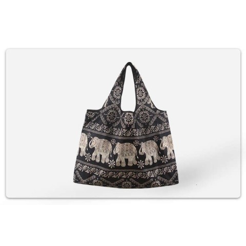 Spacious Elephant Print Tote Bag - Large, Water-Resistant, Foldable Nylon with Multiple Pockets