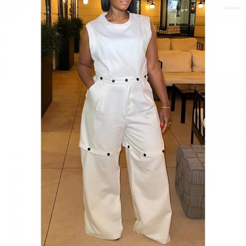 White Plus Size Women's Casual Tracksuit with Detachable Hoodie and Pockets