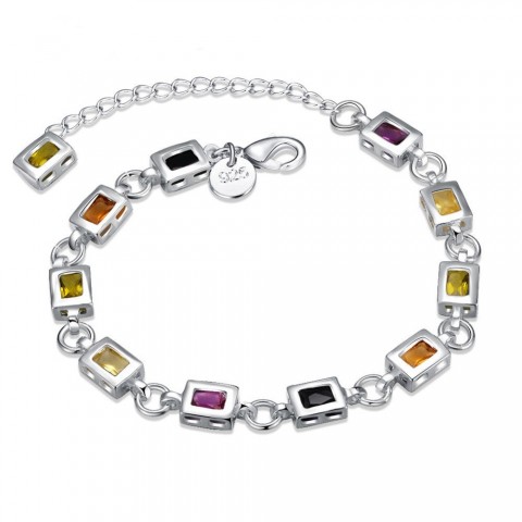 Noble Fine 925 Silver Charm Bracelet with Zircon Crystals for Women