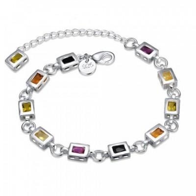 Noble Fine 925 Silver Charm Bracelet with Zircon Crystals for Women