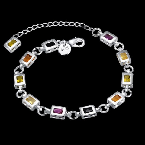 Noble Fine 925 Silver Charm Bracelet with Zircon Crystals for Women