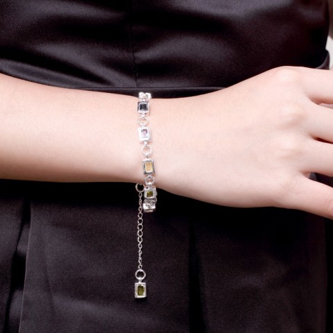 Noble Fine 925 Silver Charm Bracelet with Zircon Crystals for Women