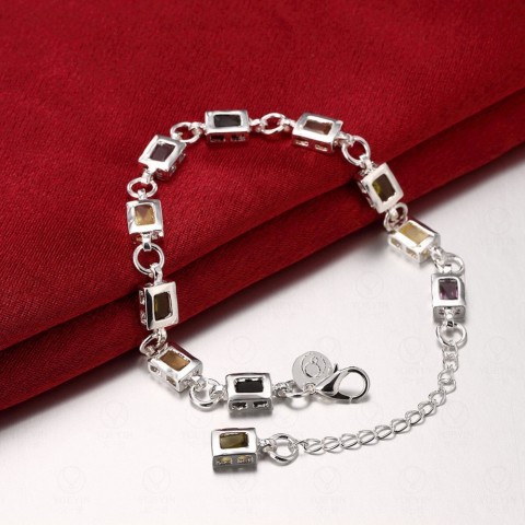Noble Fine 925 Silver Charm Bracelet with Zircon Crystals for Women
