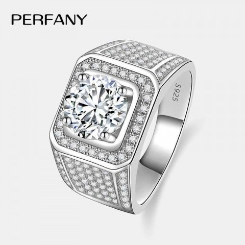 Perfany Men's 2/5CT Moissanite Engagement Ring in S925 Silver with Bright Diamonds