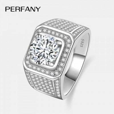 Perfany Men's 2/5CT Moissanite Engagement Ring in S925 Silver with Bright Diamonds