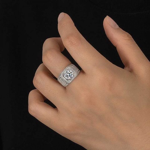 Perfany Men's 2/5CT Moissanite Engagement Ring in S925 Silver with Bright Diamonds