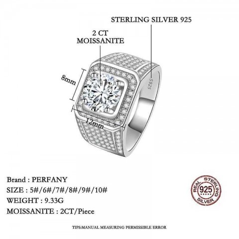 Perfany Men's 2/5CT Moissanite Engagement Ring in S925 Silver with Bright Diamonds