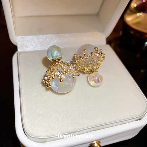 Pearl Drop Gold Plated Stud Earrings with Cubic Zirconia for Women's Wedding and Party