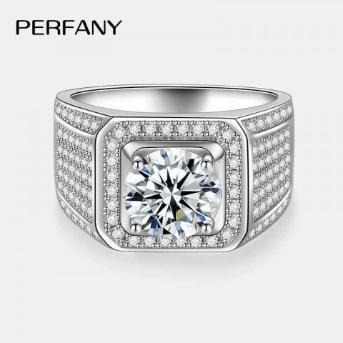 Perfany Men's 2/5CT Moissanite Engagement Ring in S925 Silver with Bright Diamonds