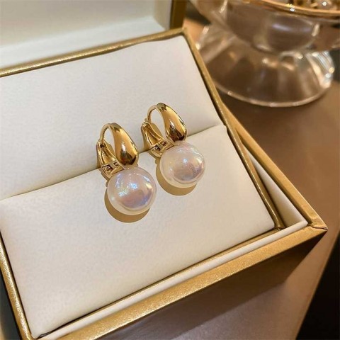 Pearl Drop Gold Plated Stud Earrings with Cubic Zirconia for Women's Wedding and Party