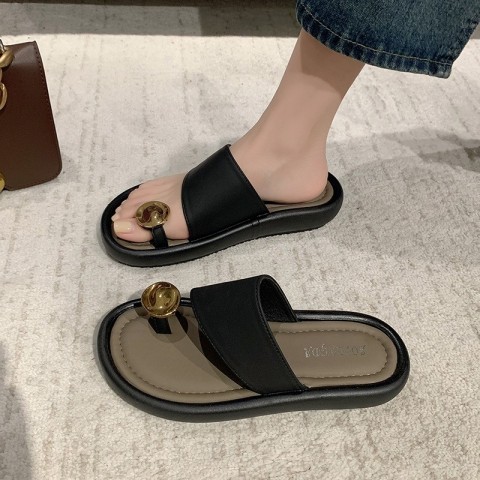 Off-White and Black Women's Flip-Flops for Summer 2025, Versatile Beach Sandals Size 35-40