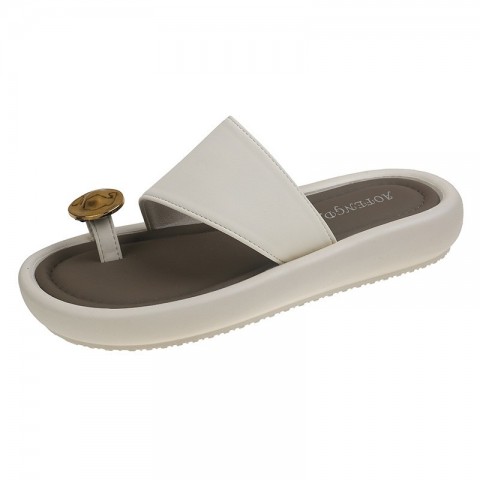 Off-White and Black Women's Flip-Flops for Summer 2025, Versatile Beach Sandals Size 35-40