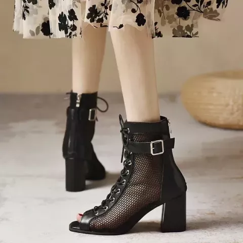 Women's Stylish Mesh High Heel Dance Sandals with Breathable Design