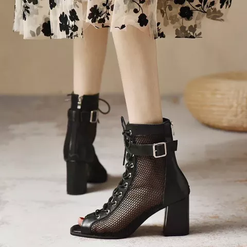 Women's Stylish Mesh High Heel Dance Sandals with Breathable Design