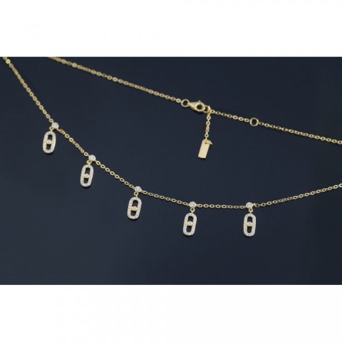 Elegance in Gold: Women's V-Gold Full Diamond Sliding Necklace with Gift Box