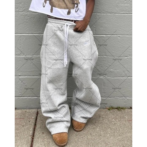 Men's Y2K Harajuku Loose Fit Polyester Sweatpants, Versatile Stripe Design, Large Size Available