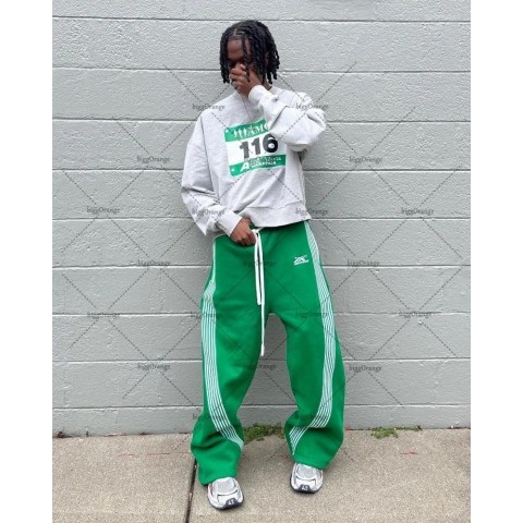 Men's Y2K Harajuku Loose Fit Polyester Sweatpants, Versatile Stripe Design, Large Size Available