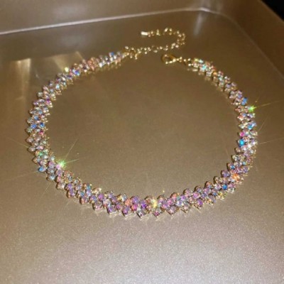 Fyuan Fashion Women's Geometric Pendant Necklace, Red AB Crystal Water Diamond