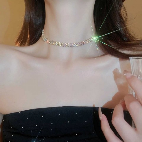 Fyuan Fashion Women's Geometric Pendant Necklace, Red AB Crystal Water Diamond