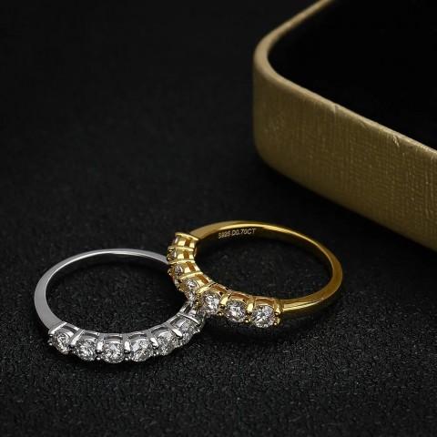 COSYA Women's D Color 0.7ct 3mm Sterling Silver Diamond Wedding Ring