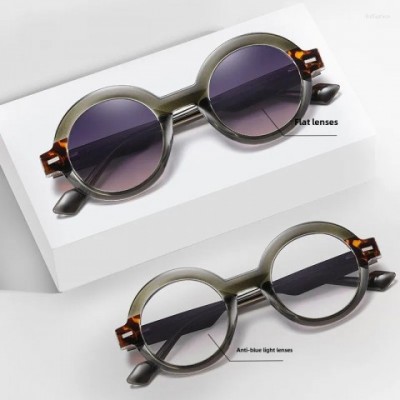 Round Acetate Elastic Temples Sunglasses with Blue Light Protection for Men