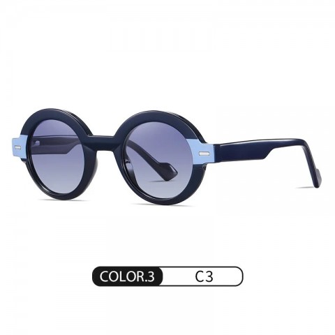 Round Acetate Elastic Temples Sunglasses with Blue Light Protection for Men