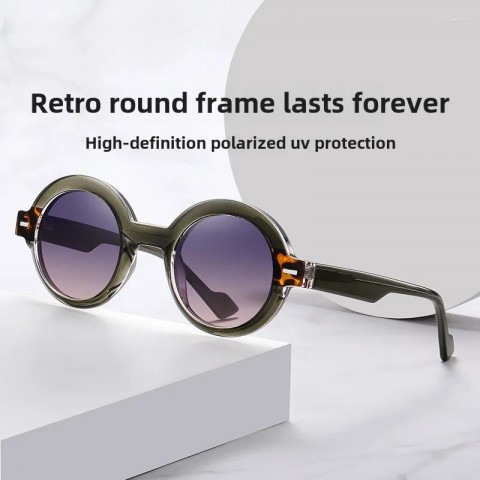 Round Acetate Elastic Temples Sunglasses with Blue Light Protection for Men