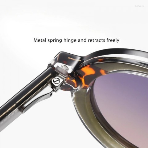 Round Acetate Elastic Temples Sunglasses with Blue Light Protection for Men