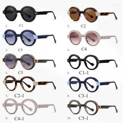 Round Acetate Elastic Temples Sunglasses with Blue Light Protection for Men