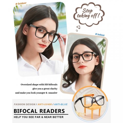 Large Curved Square Frame Women's Anti-Blue Light Reading Glasses for Presbyopia