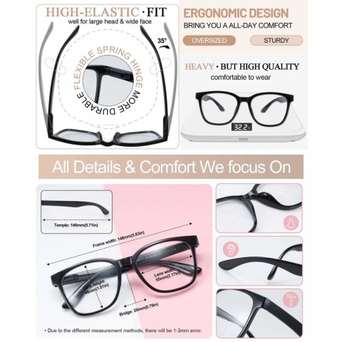 Large Curved Square Frame Women's Anti-Blue Light Reading Glasses for Presbyopia