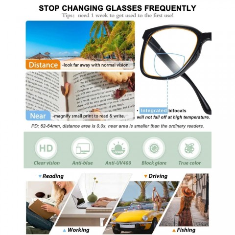 Large Curved Square Frame Women's Anti-Blue Light Reading Glasses for Presbyopia