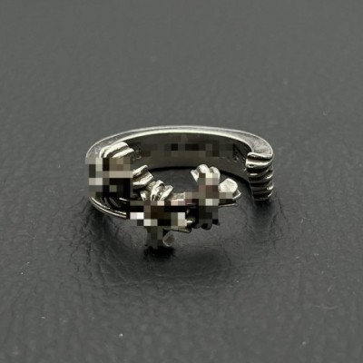 Designer Cluster Ring with Three Crosses and Flowers, Rhodium Plated, Unisex