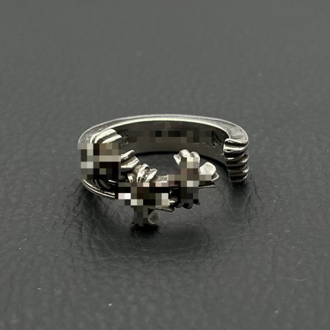 Designer Cluster Ring with Three Crosses and Flowers, Rhodium Plated, Unisex